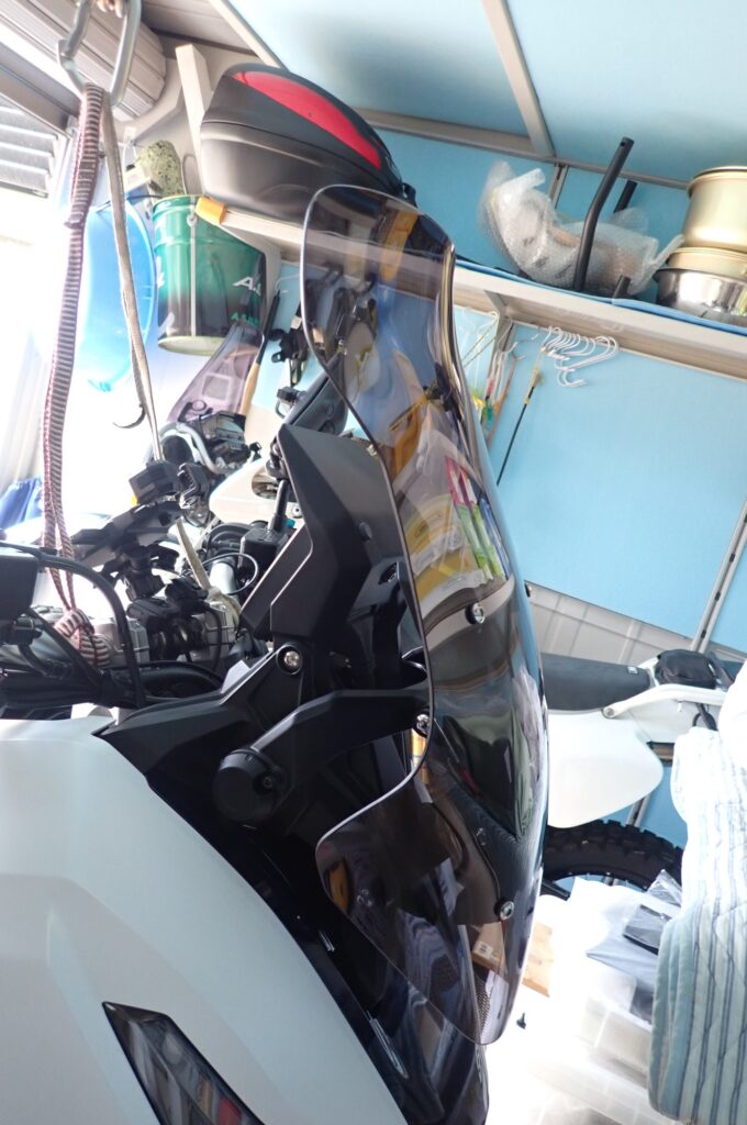 Side profile of aftermarket windscreen installed on Honda X-ADV