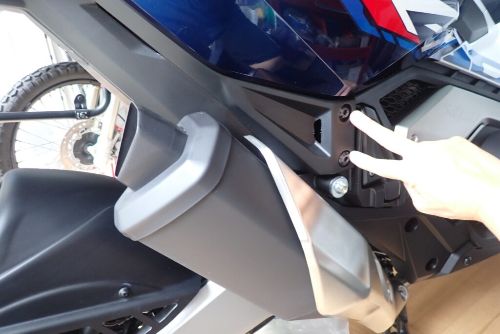 Removing subframe bolts on Honda X-ADV for GIVI side case rack installation