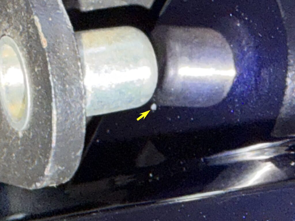 Scratched paint on left rear cowl caused by GIVI rack contact