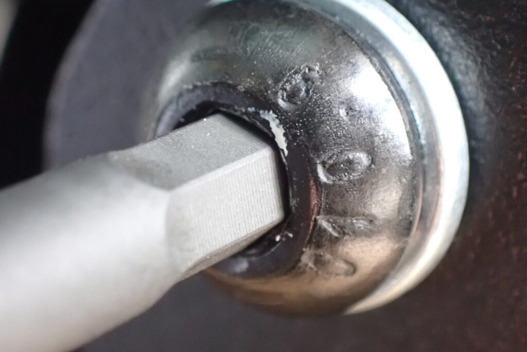Ko-ken Z-EAL hex bit socket inserted in bolt recess showing snug tight fit