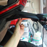 PLOT DRS001 bracket and Daytona M820WD rear camera installed on Honda X-ADV license plate