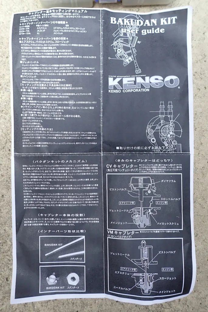Opened case of used KENSO Bakudan Kit showing included parts