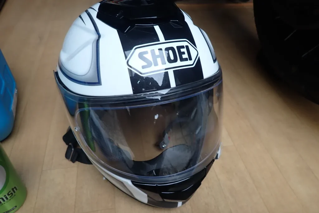SHOEI GT-Air motorcycle helmet with interior lining removed for washing