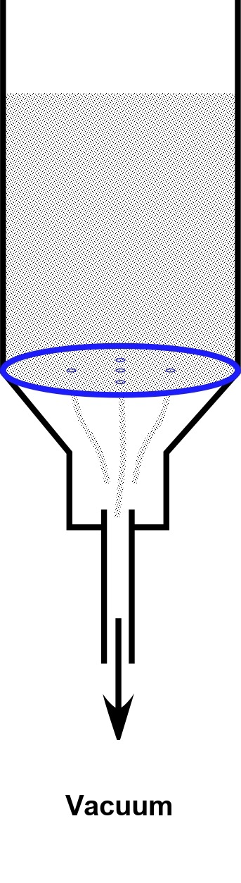 Diagram of the home-made feed: a PVC pipe container with a partition at the bottom to regulate how much baking soda is drawn.