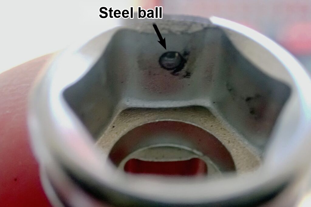 Inside a Koken nut grip socket: the spring and steel ball hold the bolt so it doesn't drop while you work on the bike