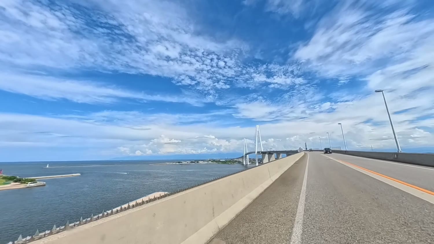 新湊大橋の上から見た日本海と海岸線